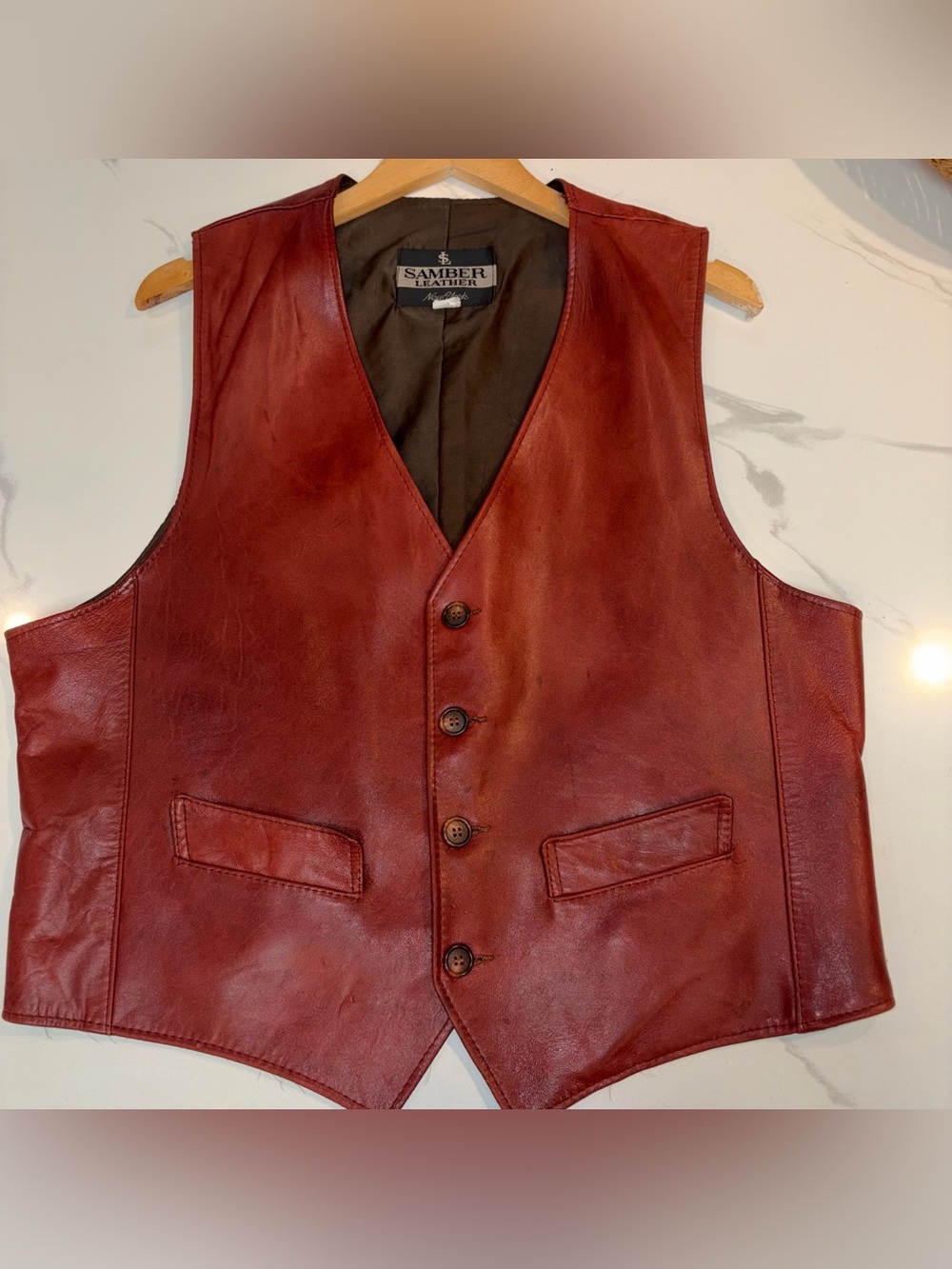 SAMBER 100% LEATHER RUST VEST 70s - Picture 2 of 16